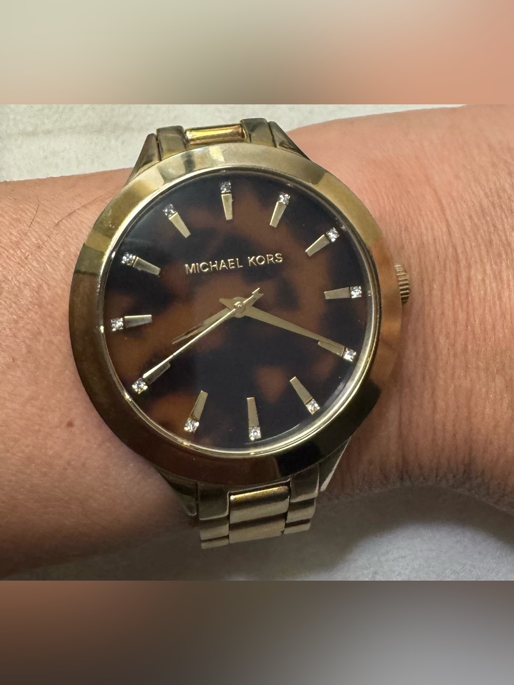 Michael Kors MK3535 Gold Tortoise Shell Crystal Watch ✨ New Battery Running